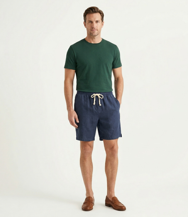 Shorts de plage en lin d'été pour homme avec cordon de serrage, légers