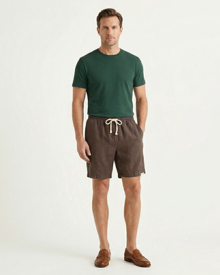 Shorts de plage en lin d'été pour homme avec cordon de serrage, légers