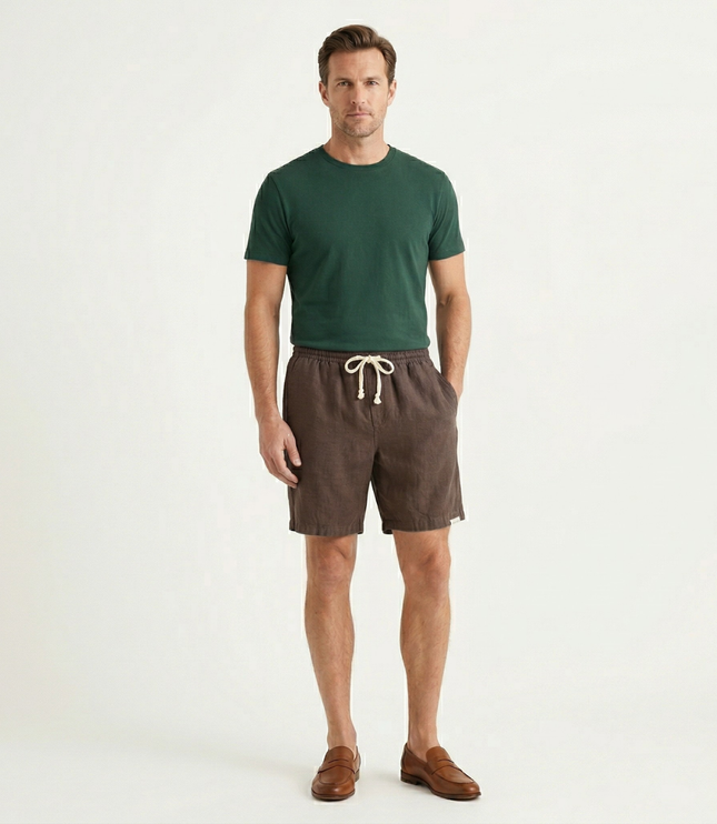 Shorts de plage en lin d'été pour homme avec cordon de serrage, légers