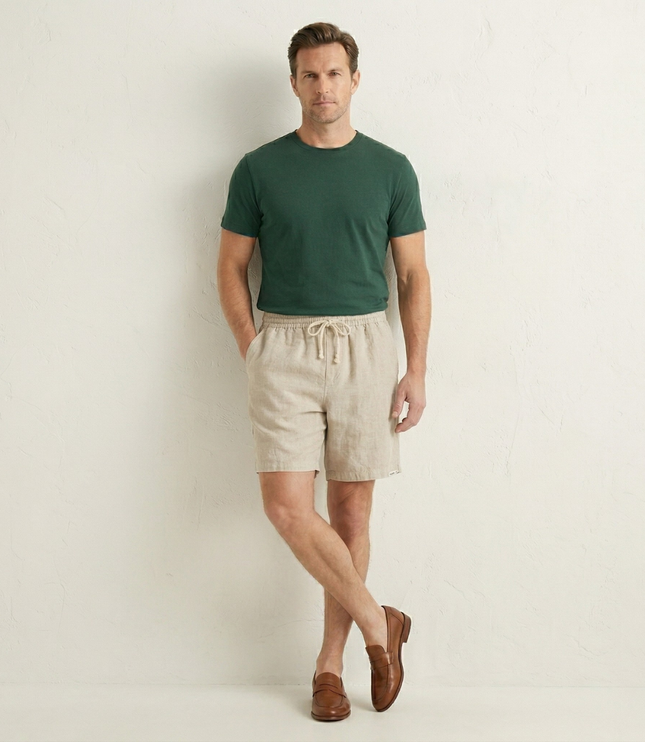 Shorts de plage en lin d'été pour homme avec cordon de serrage, légers
