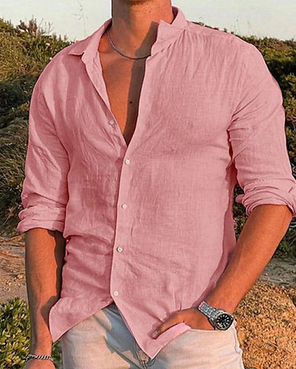 Chemise d'été en lin pour homme à manches longues avec boutons