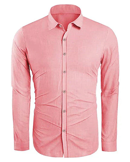 Chemise d'été en lin pour homme à manches longues avec boutons
