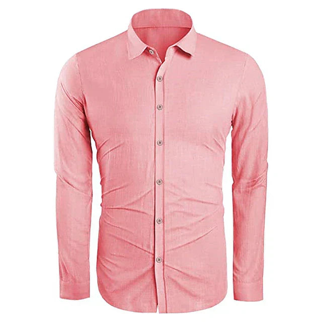 Chemise d'été en lin pour homme à manches longues avec boutons