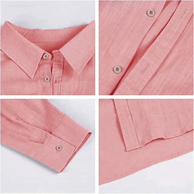 Chemise d'été en lin pour homme à manches longues avec boutons