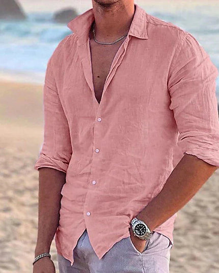 Chemise d'été en lin pour homme à manches longues avec boutons