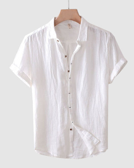 Chemise en lin à manches courtes et boutons pour homme, été