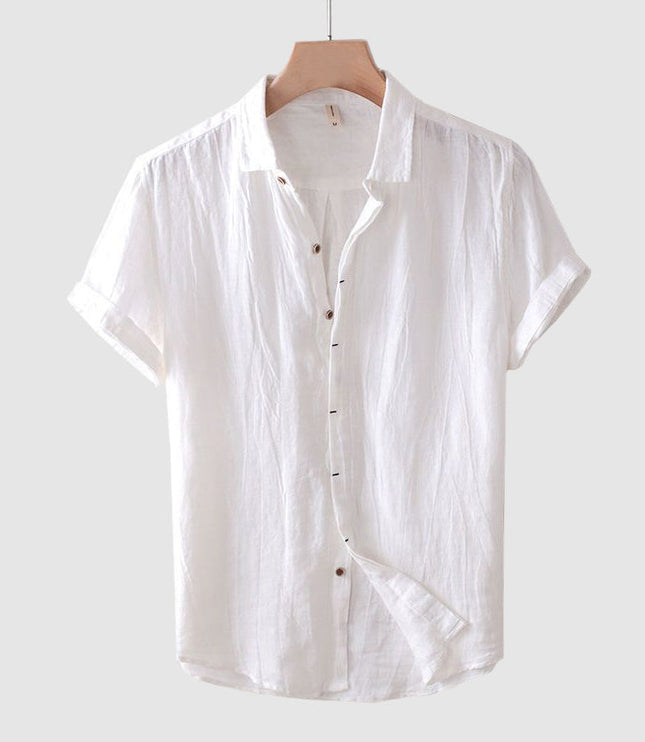 Chemise en lin à manches courtes et boutons pour homme, été