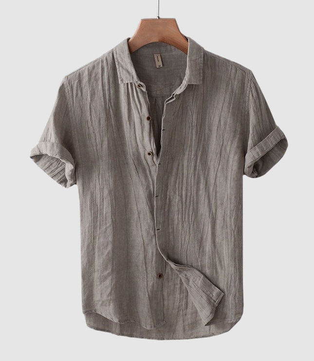 Chemise en lin à manches courtes et boutons pour homme, été
