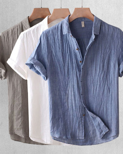 Chemise en lin à manches courtes et boutons pour homme, été