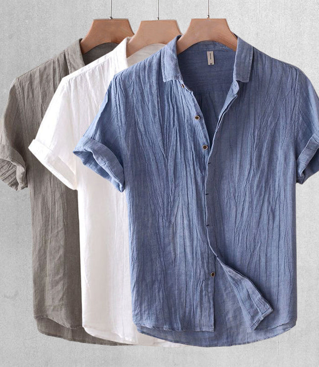 Chemise en lin à manches courtes et boutons pour homme, été