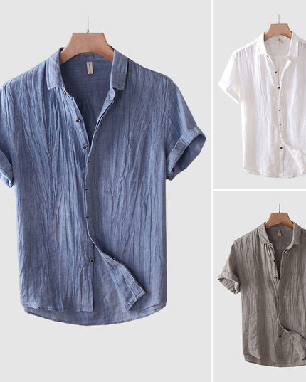 Chemise en lin à manches courtes et boutons pour homme, été