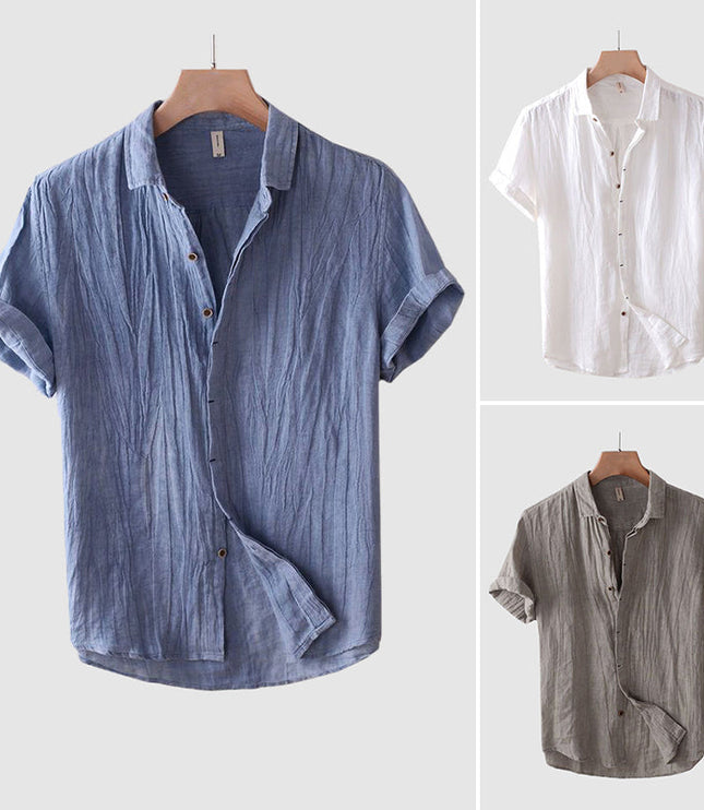Chemise en lin à manches courtes et boutons pour homme, été