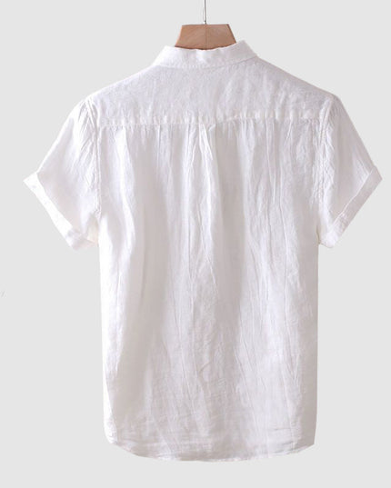 Chemise en lin à manches courtes et boutons pour homme, été