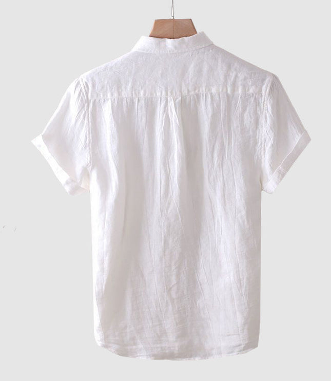 Chemise en lin à manches courtes et boutons pour homme, été