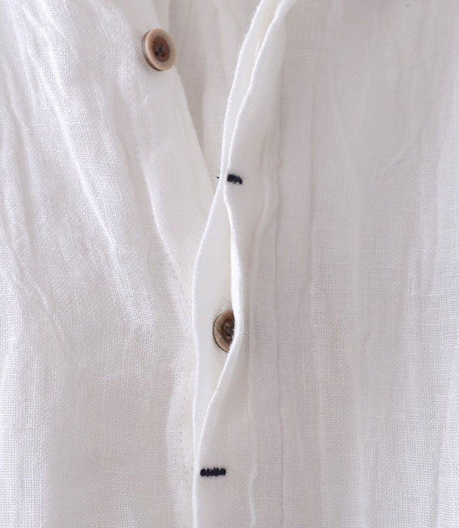 Chemise en lin à manches courtes et boutons pour homme, été