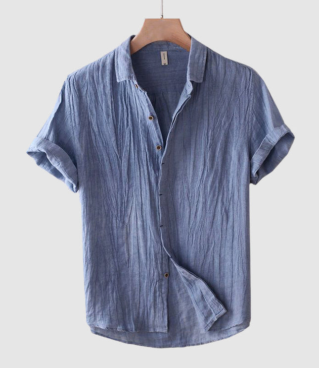 Chemise en lin à manches courtes et boutons pour homme, été