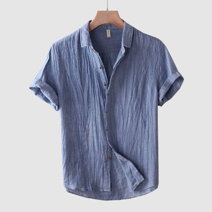 Chemise en lin à manches courtes et boutons pour homme, été