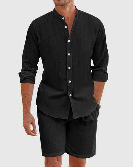 Ensemble chemise boutonnée en lin et shorts coordonnés pour homme, été