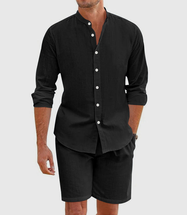 Ensemble chemise boutonnée en lin et shorts coordonnés pour homme, été