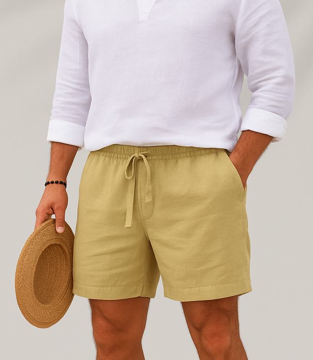 Shorts en lin d'été pour homme avec cordon de serrage, légers, plage décontractée