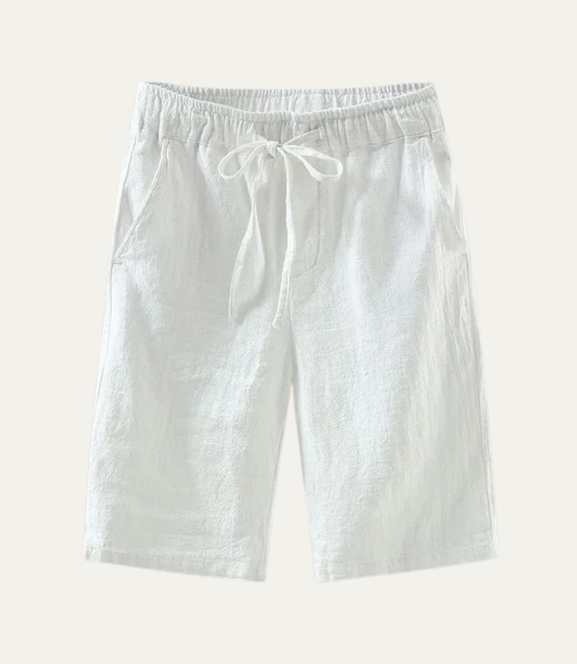 Shorts en lin d'été pour homme, longueur genou, cordon de serrage, plage