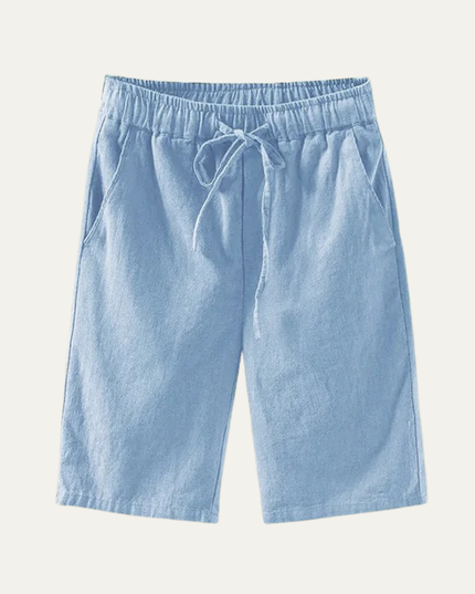 Shorts en lin d'été pour homme, longueur genou, cordon de serrage, plage