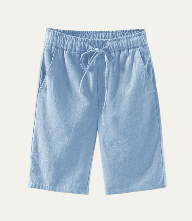 Shorts en lin d'été pour homme, longueur genou, cordon de serrage, plage