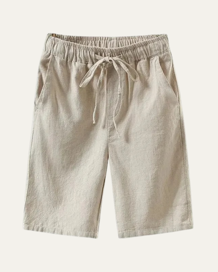 Shorts en lin d'été pour homme, longueur genou, cordon de serrage, plage