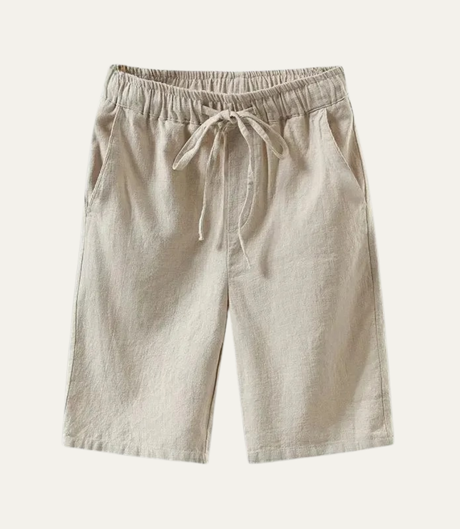 Shorts en lin d'été pour homme, longueur genou, cordon de serrage, plage