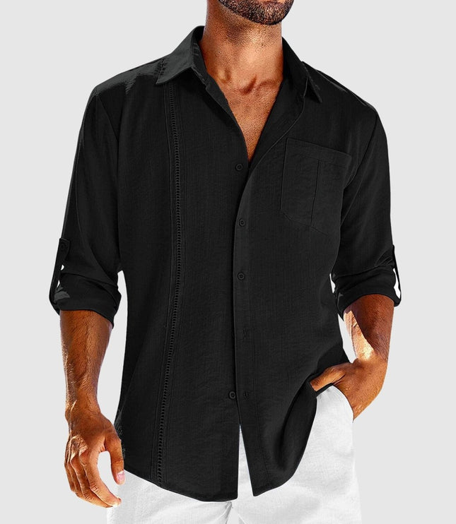 Chemise en lin à manches longues et boutons pour homme, été