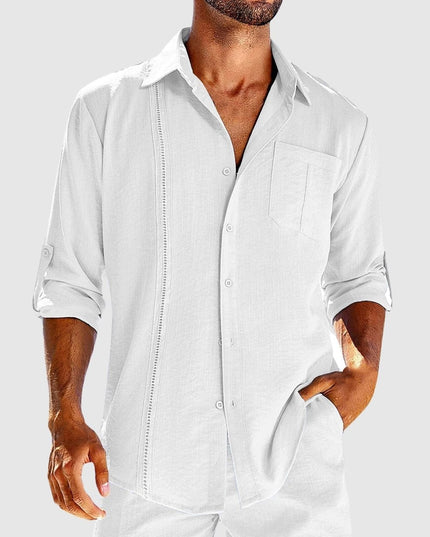 Chemise en lin à manches longues et boutons pour homme, été