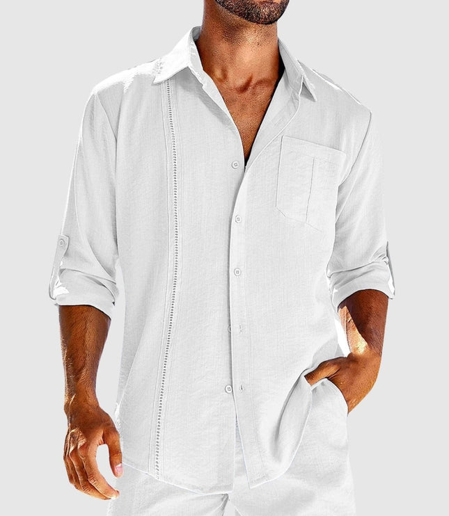 Chemise en lin à manches longues et boutons pour homme, été