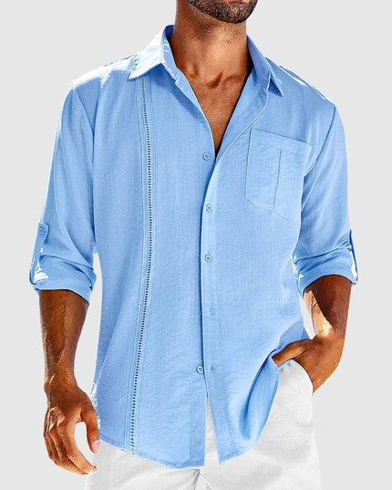 Chemise en lin à manches longues et boutons pour homme, été