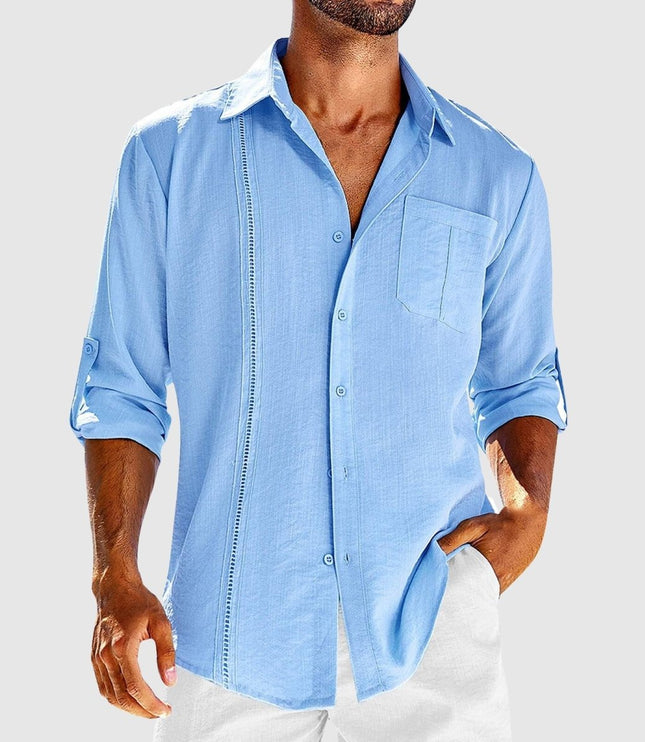 Chemise en lin à manches longues et boutons pour homme, été