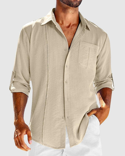 Chemise en lin à manches longues et boutons pour homme, été