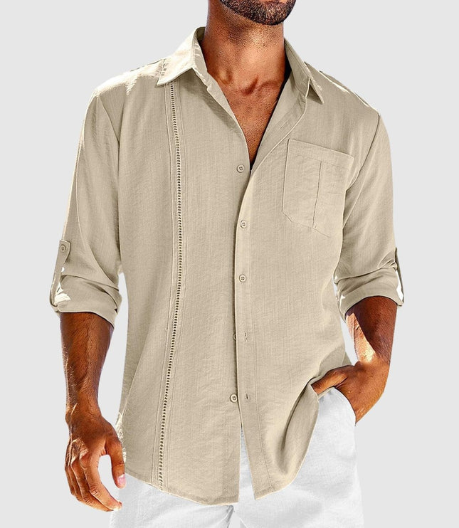 Chemise en lin à manches longues et boutons pour homme, été