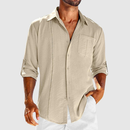 Chemise en lin à manches longues et boutons pour homme, été