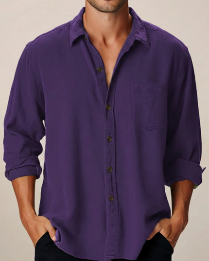 Chemise en lin à manches longues et boutons décontractée pour homme, été