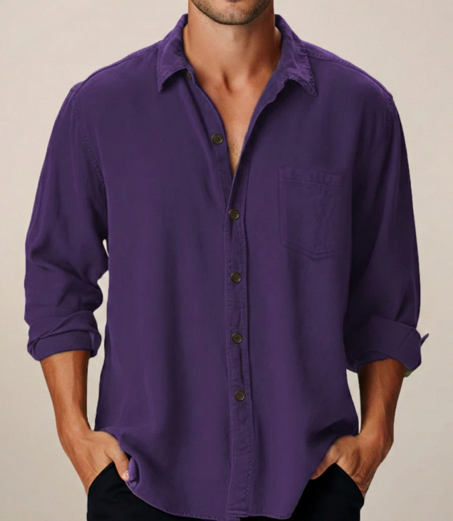 Chemise en lin à manches longues et boutons décontractée pour homme, été