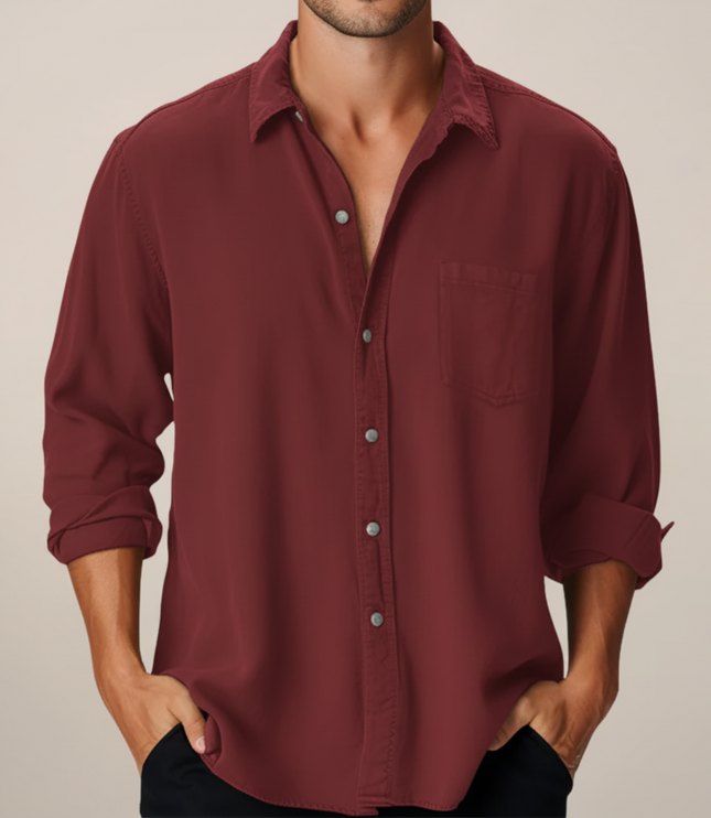 Chemise en lin à manches longues et boutons décontractée pour homme, été
