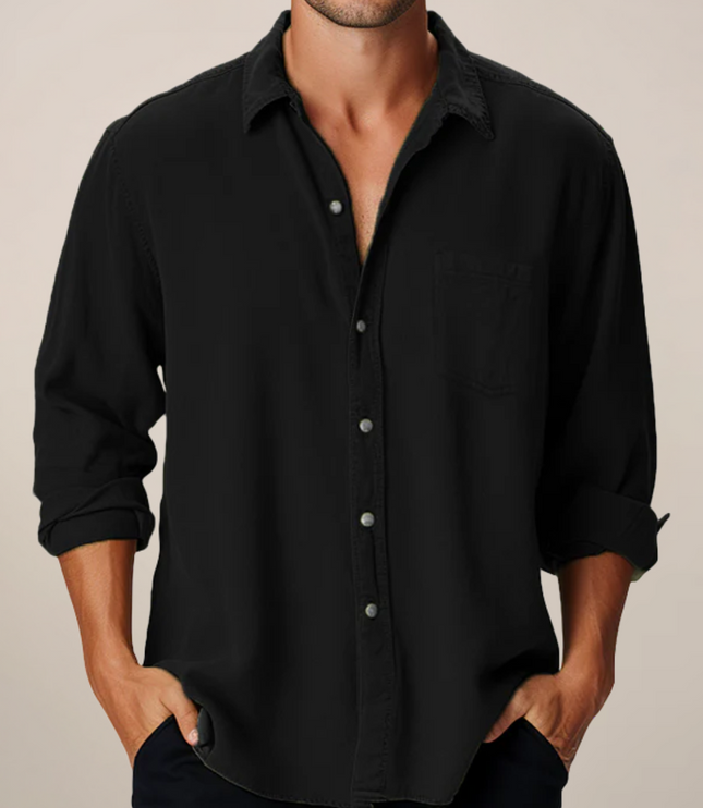 Chemise en lin à manches longues et boutons décontractée pour homme, été