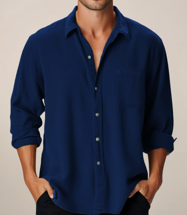 Chemise en lin à manches longues et boutons décontractée pour homme, été