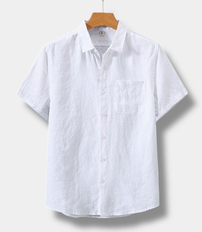Chemise d'été en lin pour homme à manches courtes et boutons, style plage