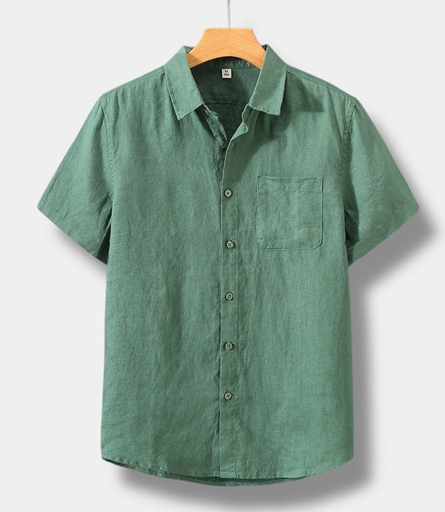 Chemise d'été en lin pour homme à manches courtes et boutons, style plage
