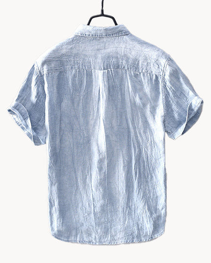Chemise d'été en lin pour homme à manches courtes et boutons, style plage décontracté