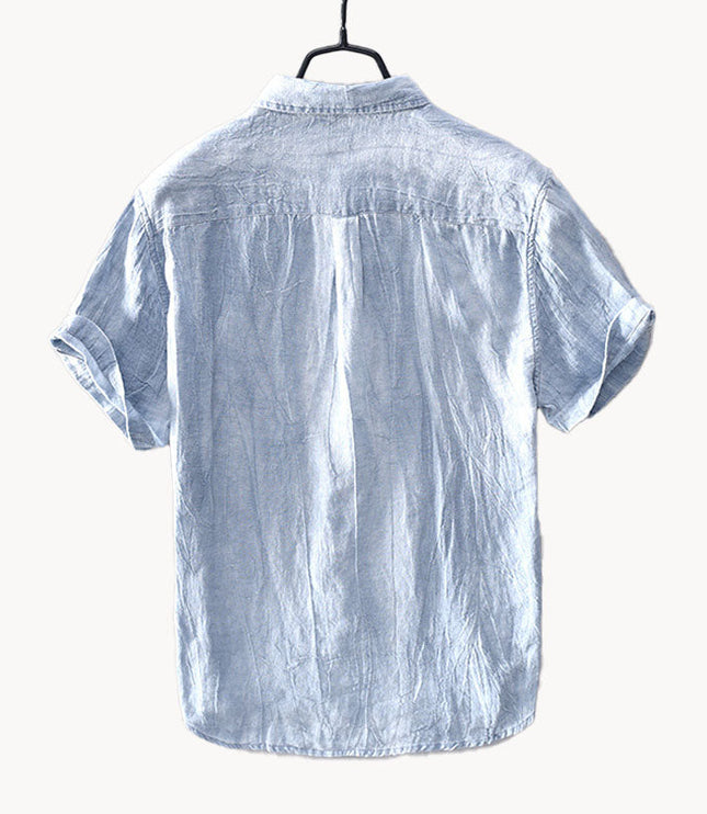 Chemise d'été en lin pour homme à manches courtes et boutons, style plage décontracté