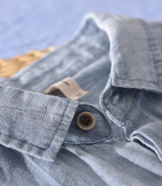 Chemise d'été en lin pour homme à manches courtes et boutons, style plage décontracté