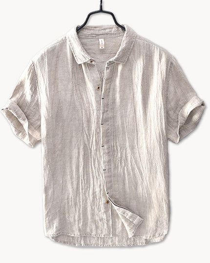 Chemise d'été en lin pour homme à manches courtes et boutons, style plage décontracté