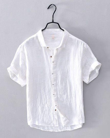 Chemise d'été en lin pour homme à manches courtes et boutons, style plage décontracté