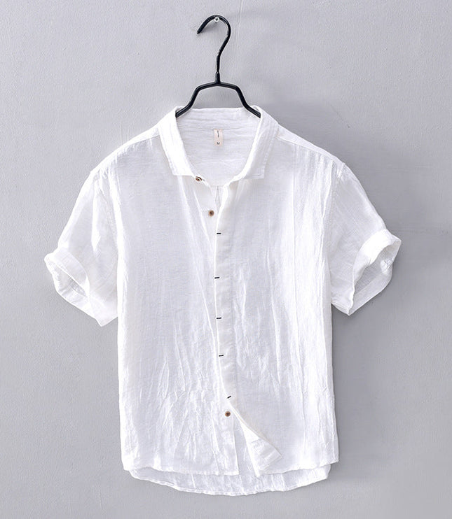 Chemise d'été en lin pour homme à manches courtes et boutons, style plage décontracté